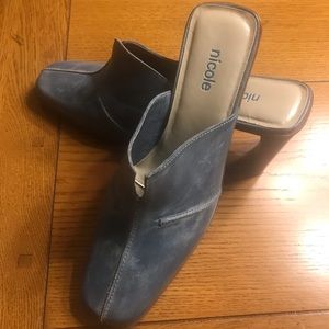 Shoes - wedge heel - blue leather - never worn -